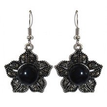 Сережки Fashion Jewelry Під крапельне срібло Камені: чорний агат та гематит Довжина: 45 мм Ширина: 26 мм
