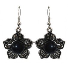 Сережки Fashion Jewelry Під крапельне срібло Камені: чорний агат та гематит Довжина: 45 мм Ширина: 26 мм