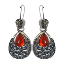 Сережки Fashion Jewelry Під крапельне срібло Камені: бордовий агат та гематит Довжина: 42 мм Ширина: 18 мм