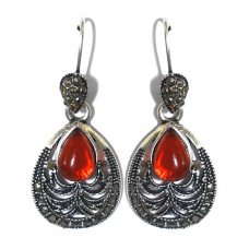Сережки Fashion Jewelry Під крапельне срібло Камені: бордовий агат та гематит Довжина: 42 мм Ширина: 18 мм