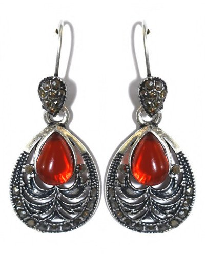 Сережки Fashion Jewelry Під крапельне срібло Камені: бордовий агат та гематит Довжина: 42 мм Ширина: 18 мм