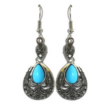 Сережки Fashion Jewelry Під крапельне срібло Камені: бірюзовий агат та гематит Довжина: 42 мм Ширина: 18 мм