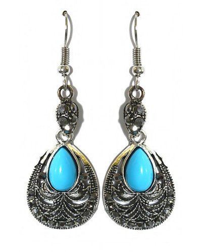Сережки Fashion Jewelry Під крапельне срібло Камені: бірюзовий агат та гематит Довжина: 42 мм Ширина: 18 мм