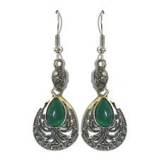 Сережки Fashion Jewelry Під крапельне срібло Камені: бірюзовий агат та гематит Довжина: 42 мм Ширина: 18 мм