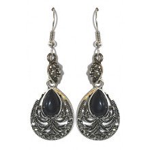 Сережки Fashion Jewelry Під крапельне срібло Камені: чорний агат та гематит Довжина: 42 мм Ширина: 18 мм