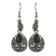 Сережки Fashion Jewelry Під крапельне срібло Камені: чорний агат та гематит Довжина: 42 мм Ширина: 18 мм