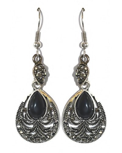 Сережки Fashion Jewelry Під крапельне срібло Камені: чорний агат та гематит Довжина: 42 мм Ширина: 18 мм