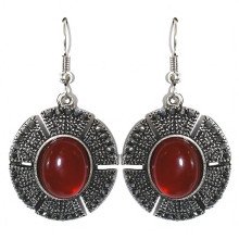 Сережки Fashion Jewelry Під крапельне срібло Камені: бордовий агат та гематит Довжина: 48 мм Ширина: 25 мм