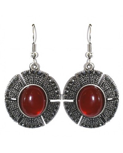 Сережки Fashion Jewelry Під крапельне срібло Камені: бордовий агат та гематит Довжина: 48 мм Ширина: 25 мм