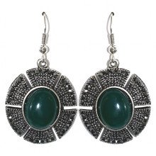Сережки Fashion Jewelry Під крапельне срібло Камені: зелений агат та гематит Довжина: 48 мм Ширина: 25 мм