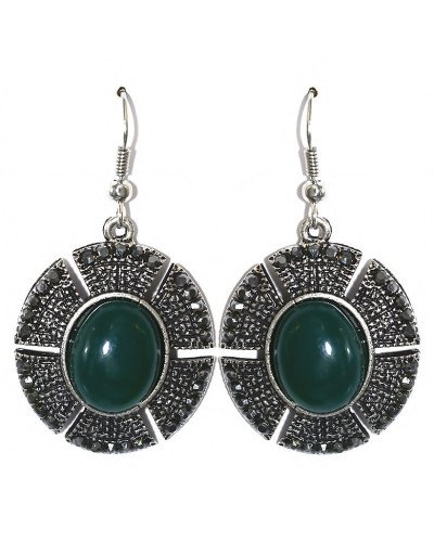 Сережки Fashion Jewelry Під крапельне срібло Камені: зелений агат та гематит Довжина: 48 мм Ширина: 25 мм