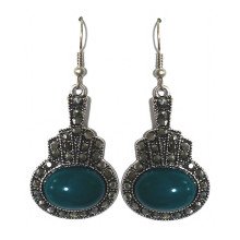 Сережки Fashion Jewelry Під крапельне срібло Камені: зелений агат та гематит Довжина: 55 мм Ширина: 25 мм