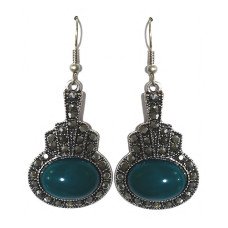Сережки Fashion Jewelry Під крапельне срібло Камені: зелений агат та гематит Довжина: 55 мм Ширина: 25 мм