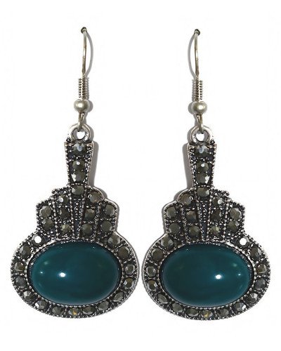 Сережки Fashion Jewelry Під крапельне срібло Камені: зелений агат та гематит Довжина: 55 мм Ширина: 25 мм