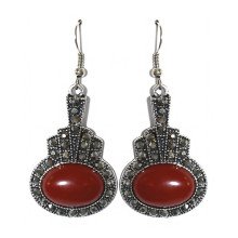 Сережки Fashion Jewelry Під крапельне срібло Камені: бордовий агат та гематит Довжина: 55 мм Ширина: 25 мм