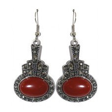 Сережки Fashion Jewelry Під крапельне срібло Камені: бордовий агат та гематит Довжина: 55 мм Ширина: 25 мм