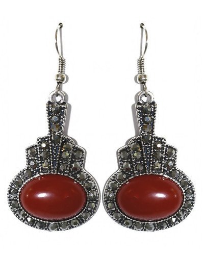 Сережки Fashion Jewelry Під крапельне срібло Камені: бордовий агат та гематит Довжина: 55 мм Ширина: 25 мм