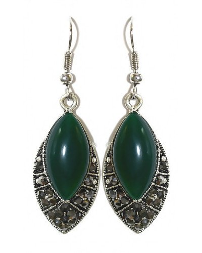 Сережки Fashion Jewelry Під крапельне срібло Камені: зелений агат та гематит Довжина: 49 мм Ширина: 15 мм