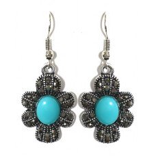 Сережки Fashion Jewelry Під крапельне срібло Камені: бірюзовий агат та гематит Довжина: 44 мм Ширина: 17 мм