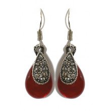 Сережки Fashion Jewelry Під крапельне срібло Камені: бордовий агат та гематит Довжина: 37 мм Ширина: 12 мм