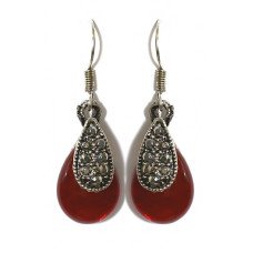 Сережки Fashion Jewelry Під крапельне срібло Камені: бордовий агат та гематит Довжина: 37 мм Ширина: 12 мм