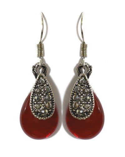 Сережки Fashion Jewelry Під крапельне срібло Камені: бордовий агат та гематит Довжина: 37 мм Ширина: 12 мм