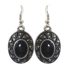 Сережки Fashion Jewelry Під крапельне срібло Камені: чорний агат та гематит Довжина: 46 мм Ширина: 21 мм