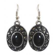 Сережки Fashion Jewelry Під крапельне срібло Камені: чорний агат та гематит Довжина: 46 мм Ширина: 21 мм