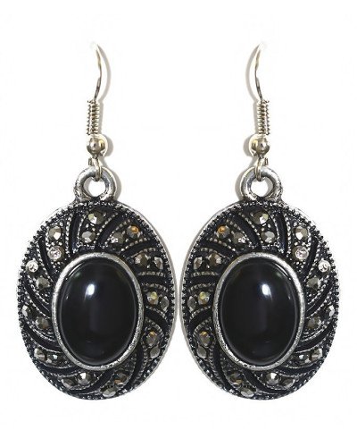 Сережки Fashion Jewelry Під крапельне срібло Камені: чорний агат та гематит Довжина: 46 мм Ширина: 21 мм