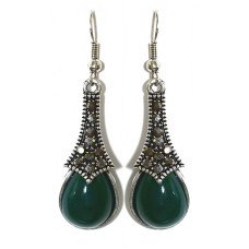 Сережки Fashion Jewelry Під крапельне срібло Камені: зелений агат та гематит Довжина: 51 мм Ширина: 14 мм