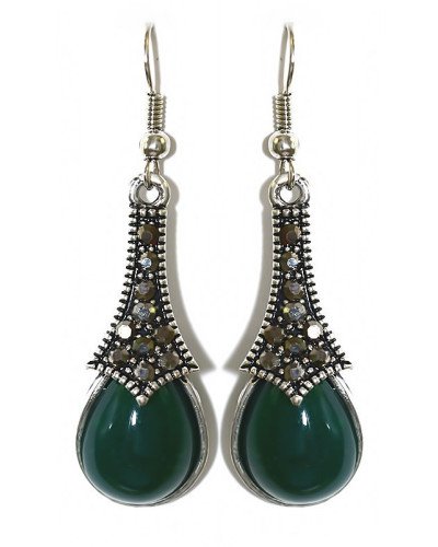Сережки Fashion Jewelry Під крапельне срібло Камені: зелений агат та гематит Довжина: 51 мм Ширина: 14 мм