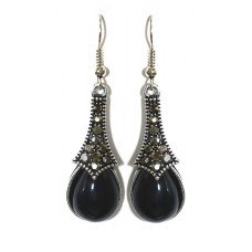 Сережки Fashion Jewelry Під крапельне срібло Камені: чорний агат та гематит Довжина: 52 мм Ширина: 14 мм