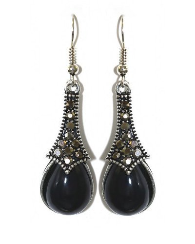 Сережки Fashion Jewelry Під крапельне срібло Камені: чорний агат та гематит Довжина: 52 мм Ширина: 14 мм