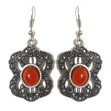 Сережки Fashion Jewelry Під крапельне срібло Камені: помаранчевий агат та гематит Довжина: 49 мм Ширина: 23 мм