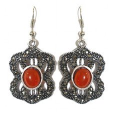 Сережки Fashion Jewelry Під крапельне срібло Камені: помаранчевий агат та гематит Довжина: 49 мм Ширина: 23 мм