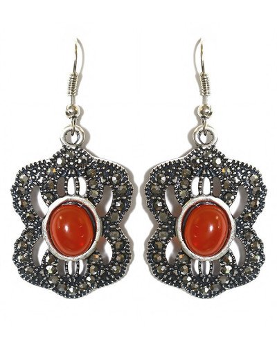 Сережки Fashion Jewelry Під крапельне срібло Камені: помаранчевий агат та гематит Довжина: 49 мм Ширина: 23 мм