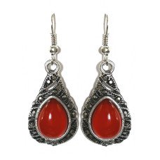 Сережки Fashion Jewelry Під крапельне срібло Камені: бордовий агат та гематит Довжина: 45 мм Ширина: 17 мм