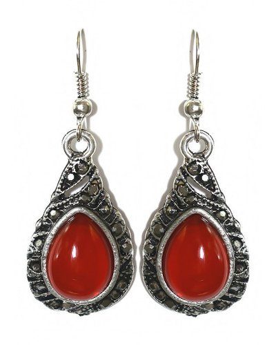 Сережки Fashion Jewelry Під крапельне срібло Камені: бордовий агат та гематит Довжина: 45 мм Ширина: 17 мм
