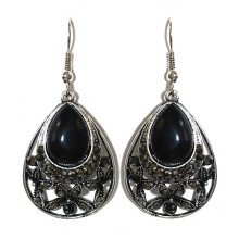 Сережки Fashion Jewelry Під крапельне срібло Камені: чорний агат та гематит Довжина: 47 мм Ширина: 22 мм