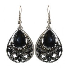 Сережки Fashion Jewelry Під крапельне срібло Камені: чорний агат та гематит Довжина: 47 мм Ширина: 22 мм