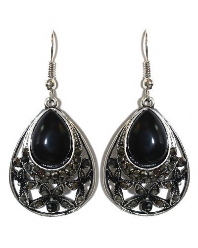 Сережки Fashion Jewelry Під крапельне срібло Камені: чорний агат та гематит Довжина: 47 мм Ширина: 22 мм