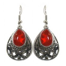 Сережки Fashion Jewelry Під крапельне срібло Камені: бордовий агат та гематит Довжина: 49 мм Ширина: 22 мм