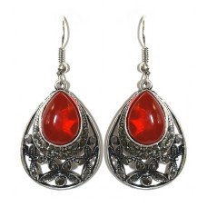 Сережки Fashion Jewelry Під крапельне срібло Камені: бордовий агат та гематит Довжина: 49 мм Ширина: 22 мм