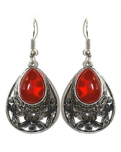 Сережки Fashion Jewelry Під крапельне срібло Камені: бордовий агат та гематит Довжина: 49 мм Ширина: 22 мм