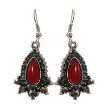 Сережки Fashion Jewelry Під крапельне срібло Камені: бордовий агат та гематит Довжина: 48 мм Ширина: 21 мм