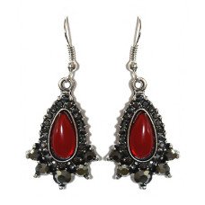 Сережки Fashion Jewelry Під крапельне срібло Камені: бордовий агат та гематит Довжина: 48 мм Ширина: 21 мм