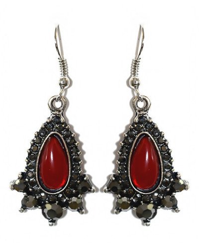 Сережки Fashion Jewelry Під крапельне срібло Камені: бордовий агат та гематит Довжина: 48 мм Ширина: 21 мм