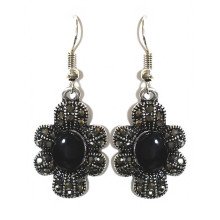 Сережки Fashion Jewelry Під крапельне срібло Камені: чорний агат та гематит Довжина: 44 мм. Ширина: 18 мм
