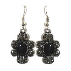 Сережки Fashion Jewelry Під крапельне срібло Камені: чорний агат та гематит Довжина: 44 мм. Ширина: 18 мм