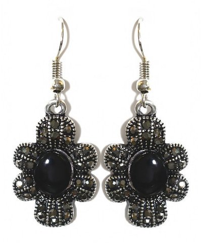 Сережки Fashion Jewelry Під крапельне срібло Камені: чорний агат та гематит Довжина: 44 мм. Ширина: 18 мм
